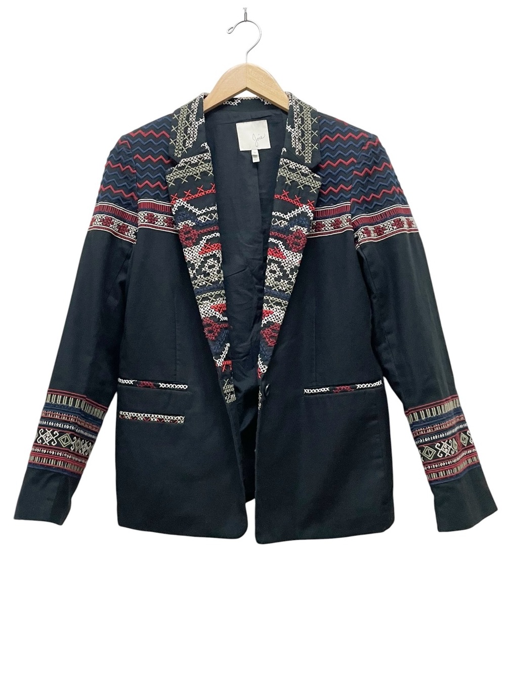 Joie Blazer Size 10 Black Embroidered Southwestern Western Boho Jacket Cotton - Picture 4 of 10
